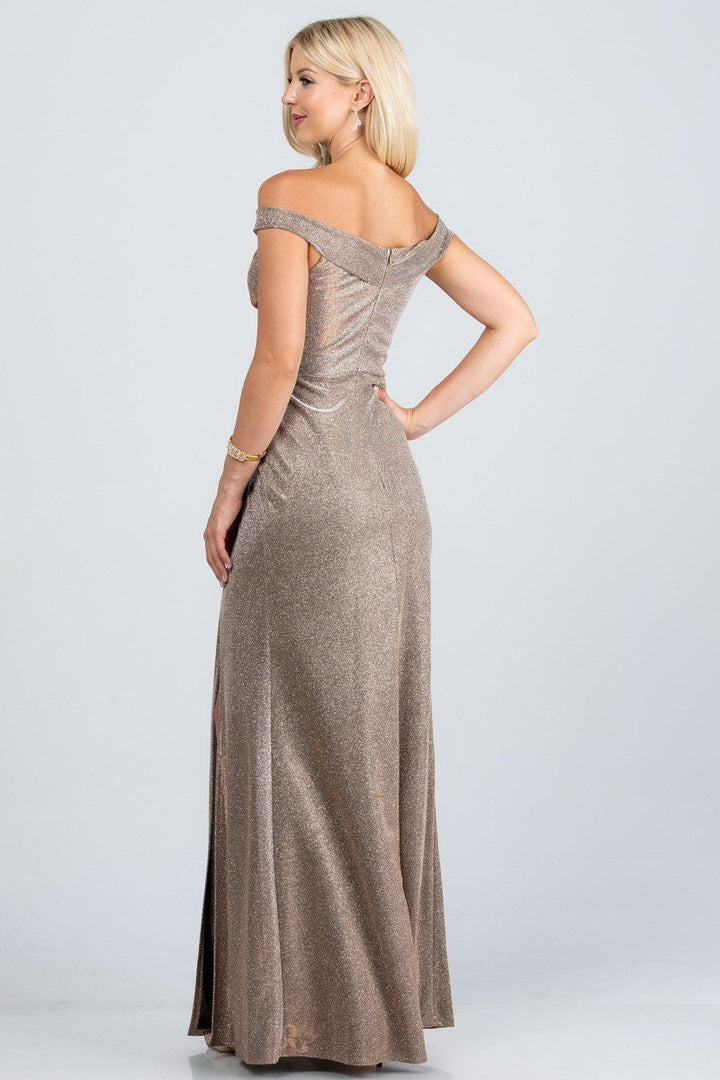 CLEARANCE - La Scala 25854 Off The Shoulder Glittery Jacquard Gathered Gown (Size L)