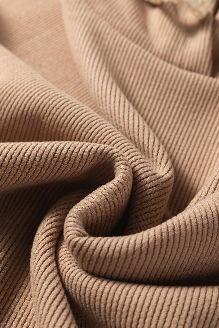 Casual Lace Drawstring Pullover Hoodie and High Waist Pants Corduroy Suit