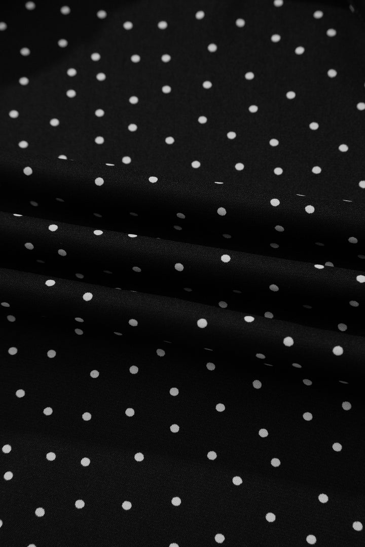 Black Polka Dot Print Lace Trim Wrap Mini Dress
