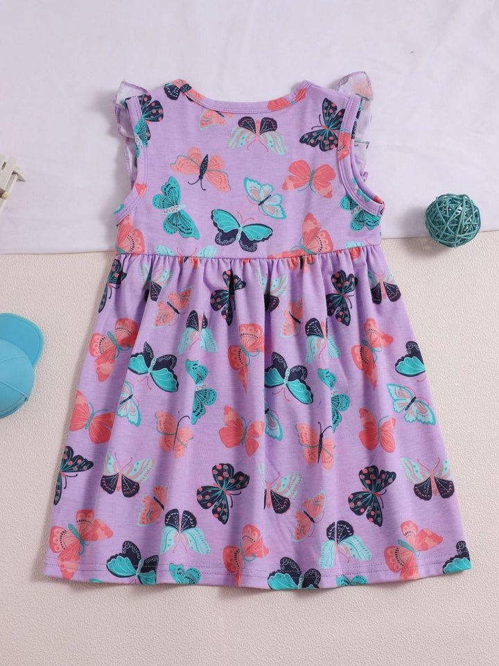 Children's Butterfly Print Ruffled Dress