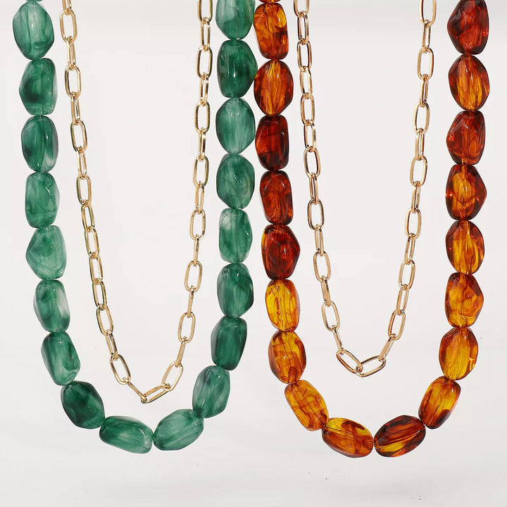 2 Piece Colorful Beaded Chain Necklace