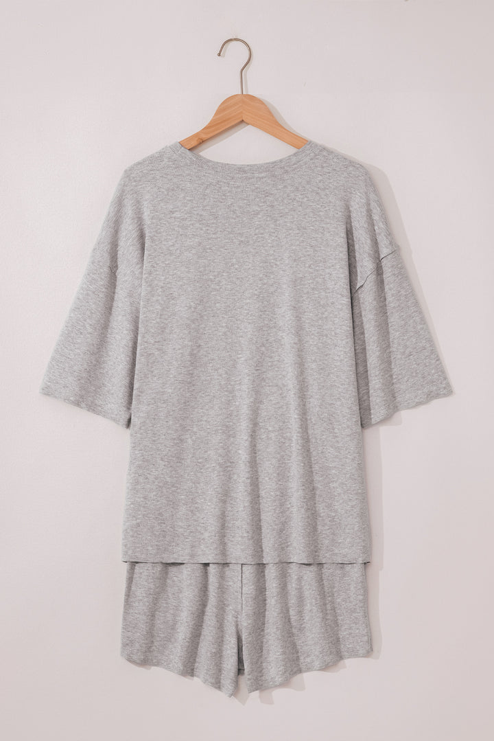 Gray Solid Color Loose Tee 2 Piece Shorts Set