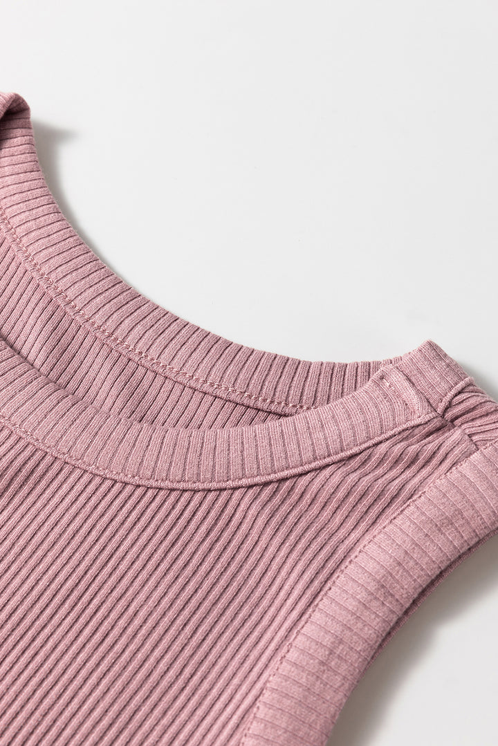 Sepia Rose Ribbed Vest Patchwork Tiered Midi Dress with Pockets