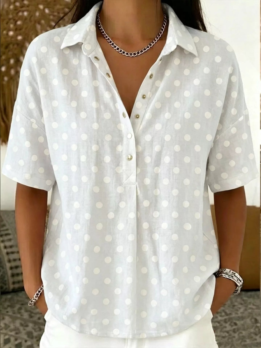 Full Size Polka Dot Short Sleeve Shirt Plus Size