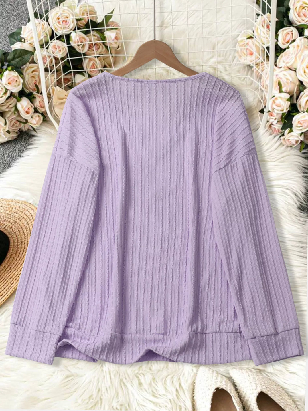 Plus Size V-Neck Dropped Shoulder Blouse