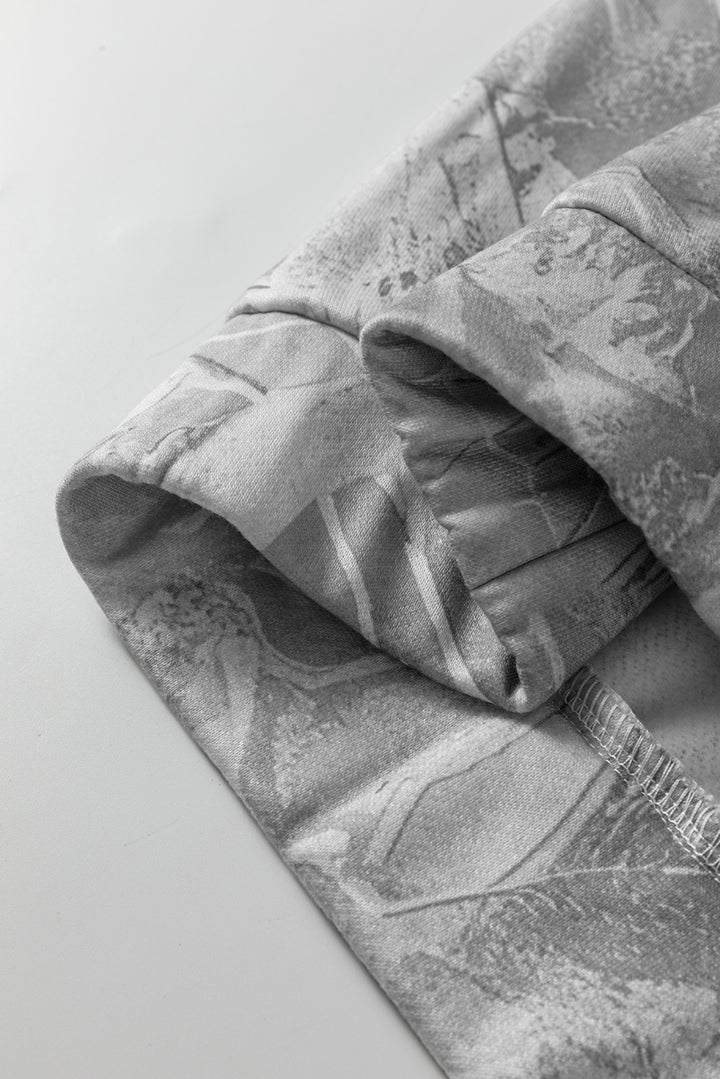 Gray Camouflage Woodland Print Oversized Sporty Hoodie