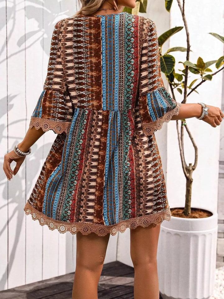 Printed V-Neck A-Line Dress