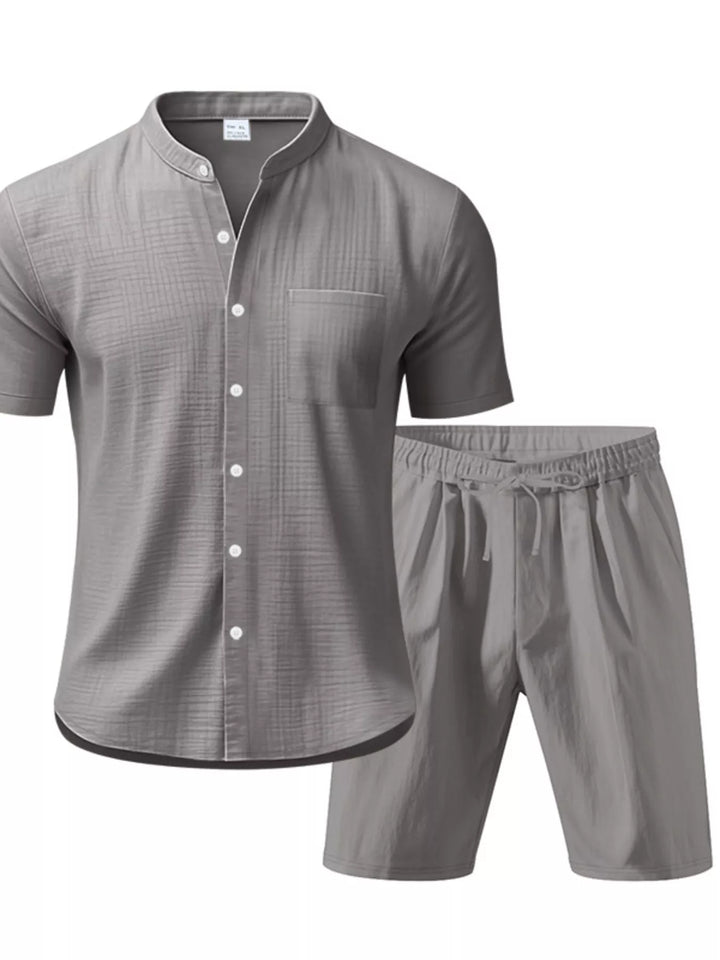 Men's Full Size Casual Short Sleeve Shirt and Shorts Set Plus Size