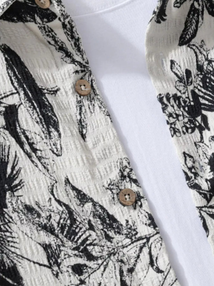Men's Plus Size Printed Button Up Short Sleeve Shirt
