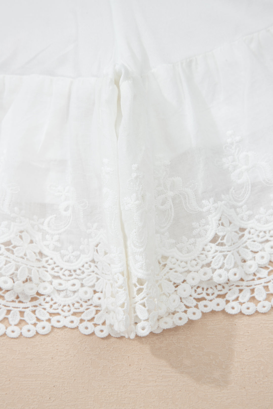 White Lace Ruffle Tiered Drawstring Elastic Waist Sweet Shorts