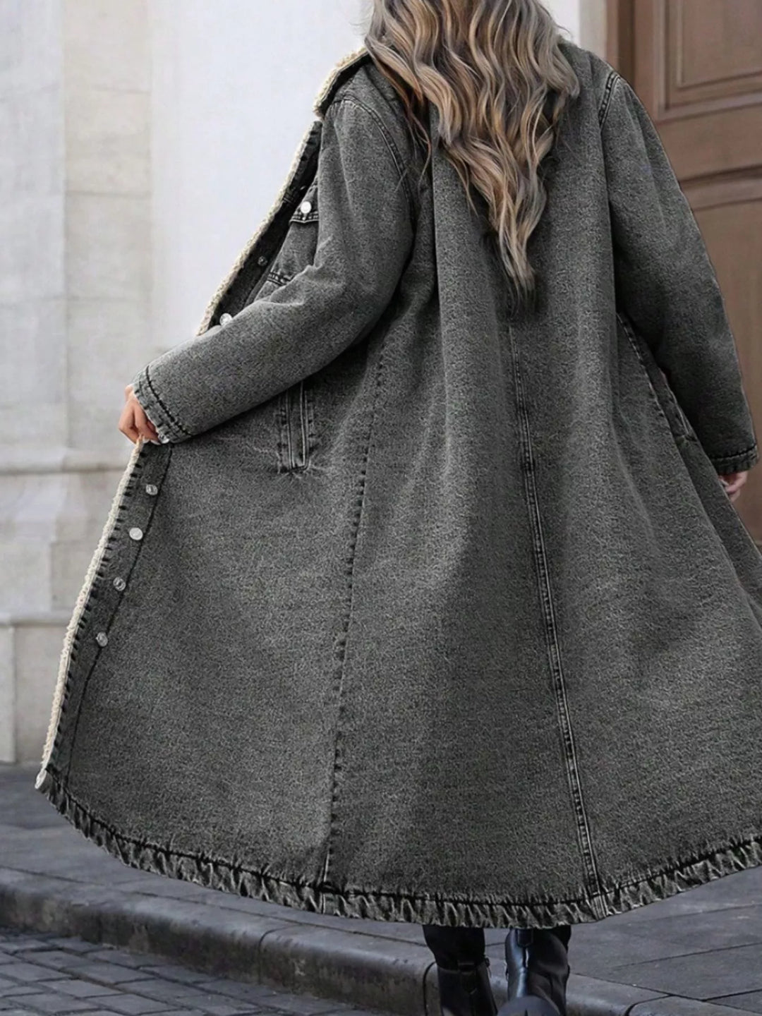 Sherpa Lined Longline Denim Jacket