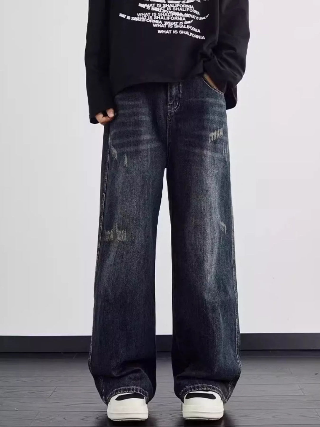 Men's Full Size Distressed Wide Leg Jeans Plus Size