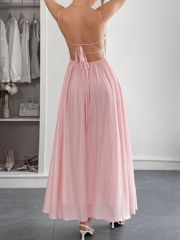 Texture Sweetheart Neck Backless Cami Dress