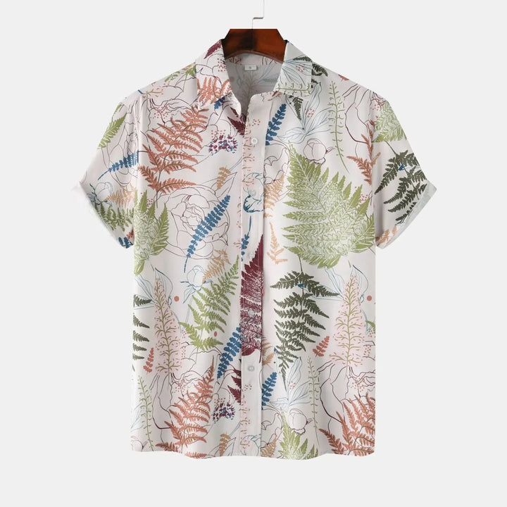 Men's Tropical Fern Print Short Sleeve Button-Up Shirt