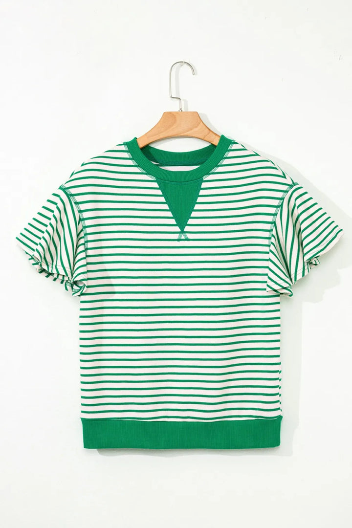 Striped Flounce Sleeve Casual Blouse