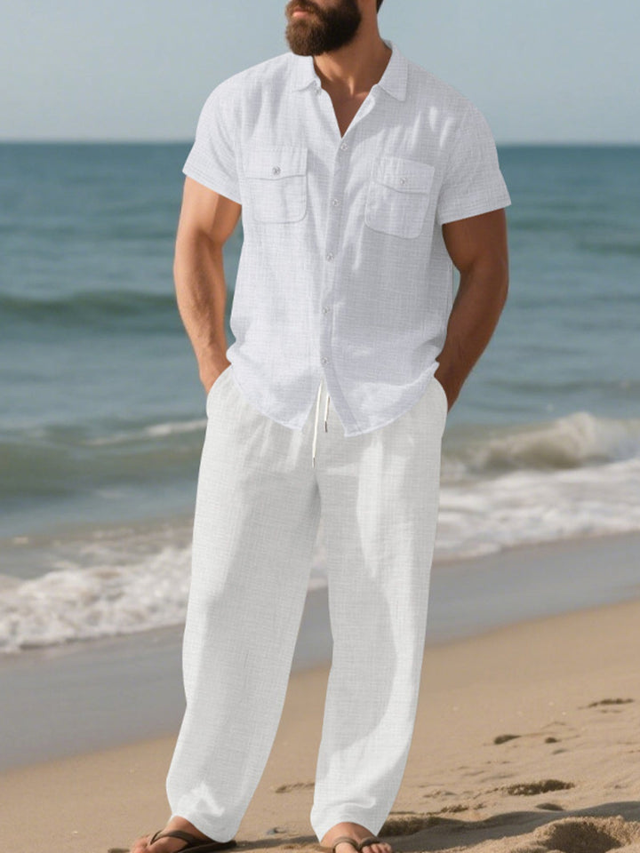 Men's Full Size Casual Button Up Shirt and Pants Set Plus Size