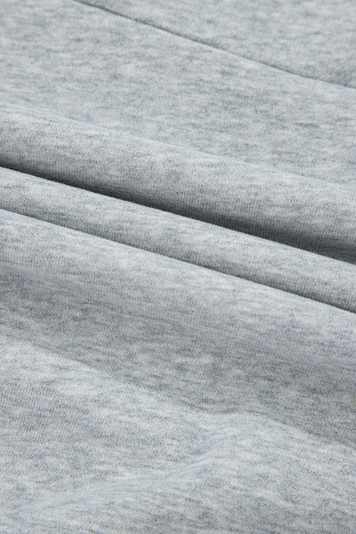 Gray Half Zipper Collared Drop Shoulder Side Slits Sweatshirt