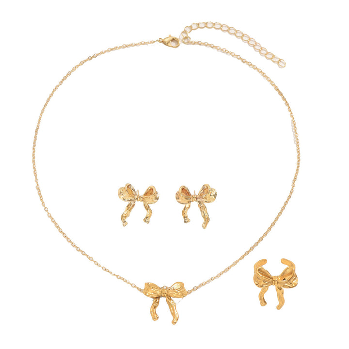Fashion European American Office Lady Jewelry Set, Niche Bow Design Elegant Matching Earrings & Pendant Necklace For Women Daily Wear