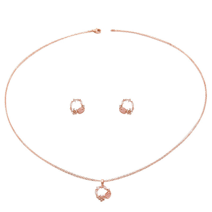 Korean SoftSweet Jewelry Set, Minimal Cubic Zirconia Inlaid Stud Earrings & Niche Design Clavicle Necklace For Women