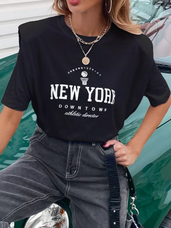 Letter Round Neck Half Sleeve T-Shirt