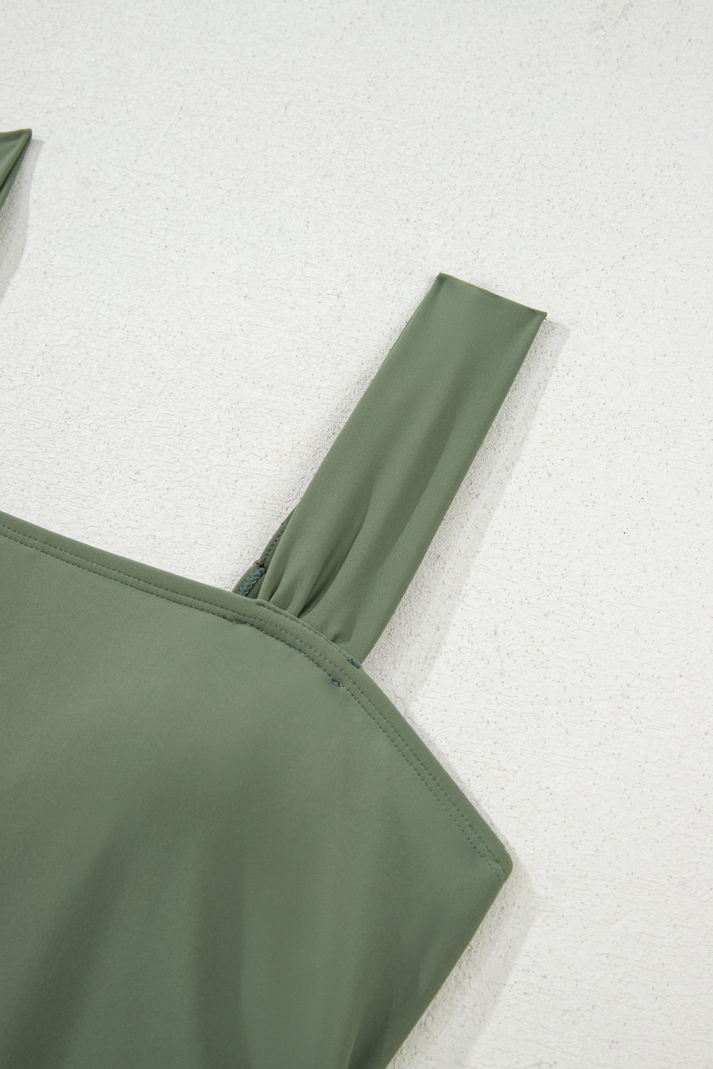 Mist Green Drawstring Ruched Wide Straps Tankini Set