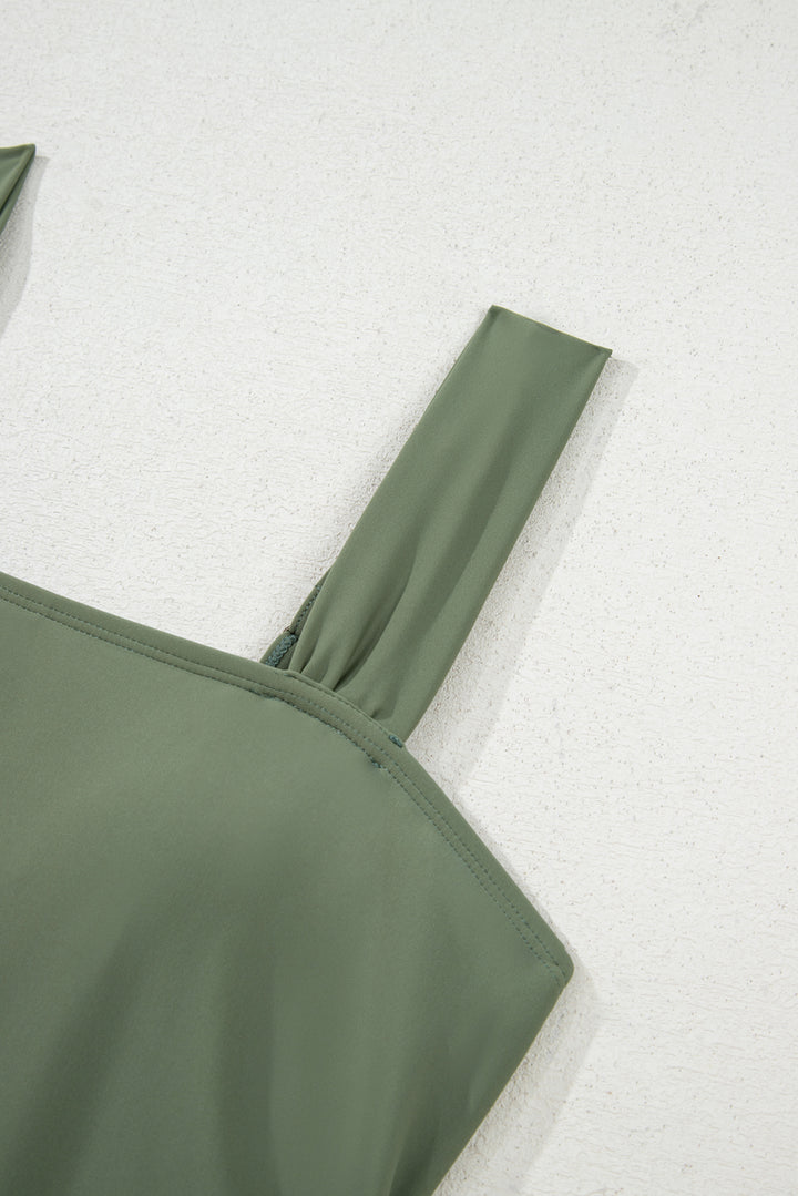 Mist Green Drawstring Ruched Wide Straps Tankini Set