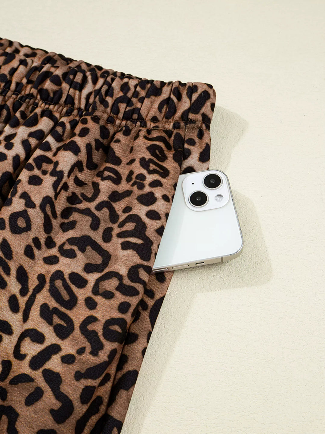 Leopard Print Contrast Trim Long Sleeve Top and Pants Set