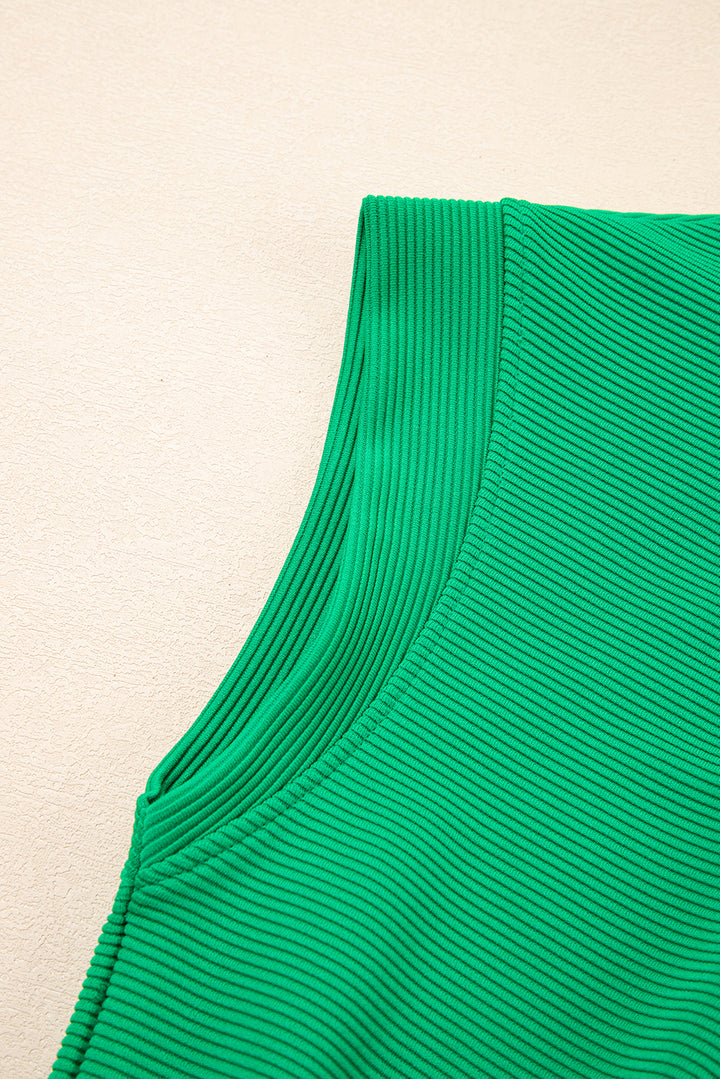 Bright Green Textured Short Sleeve Half Zip Drawstring Waist Romper