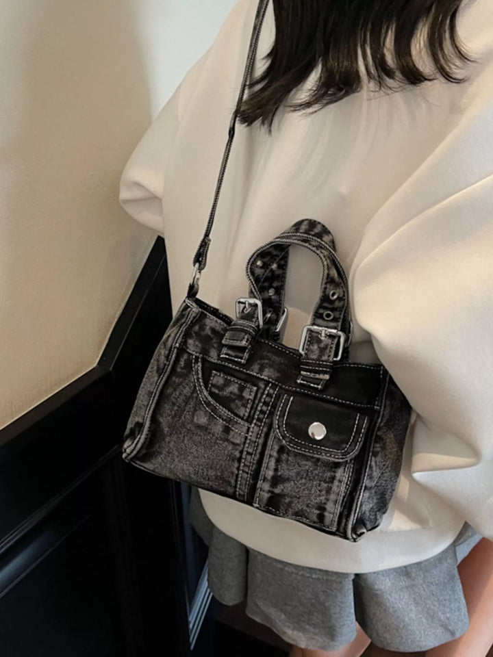 Vintage Washed Denim Crossbody Bag