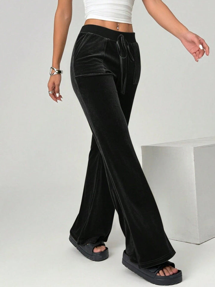 Velvet Flare Pants with Drawstring