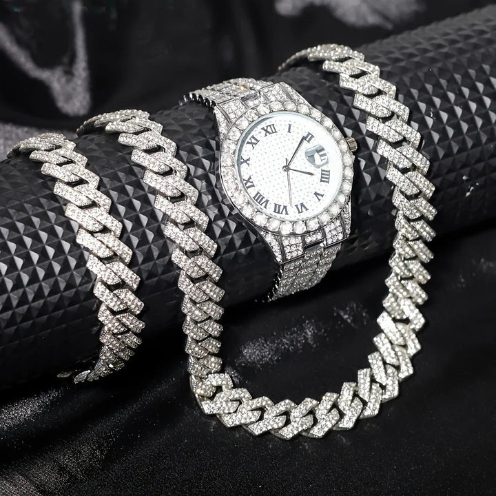 Hip-hop Watch Bracelet And Necklace Set