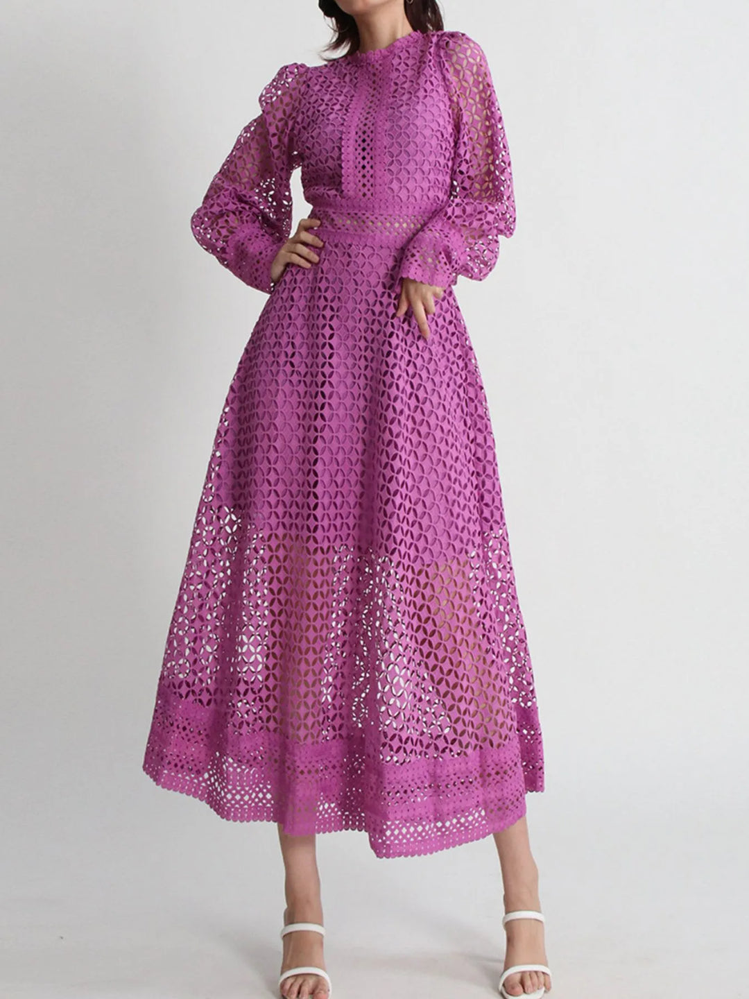 Lace Long Sleeve Midi Dress