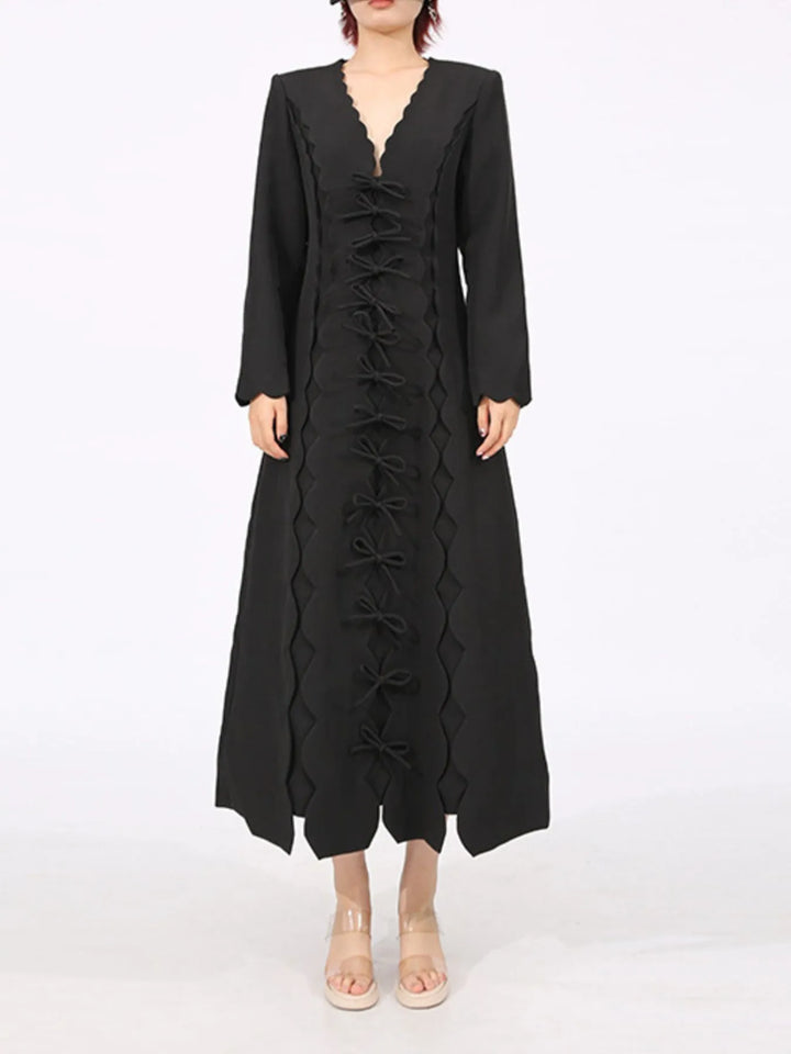 Long Sleeve Bow Front Midi Dress
