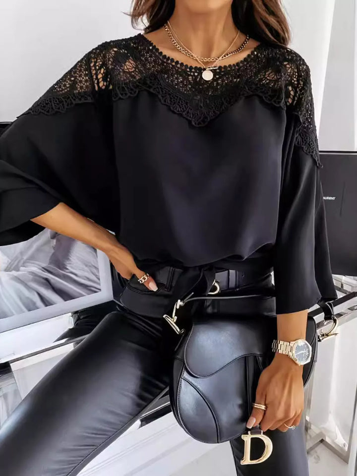 Lace Trim Long Sleeve Blouse
