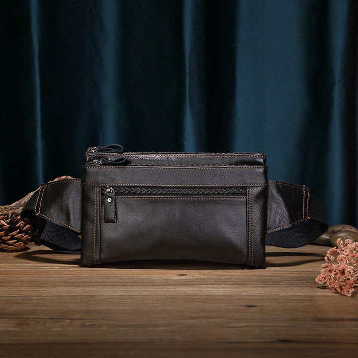 Men's Outdoor Work First Layer Cowhide Large Capacity Waterproof Waist Bag