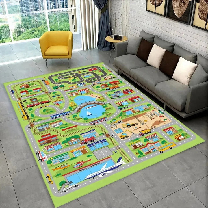 Fun Racing Track Flannel Floor Mat Non-Slip Home Decor Rug For Kids Rooms And Play Areas