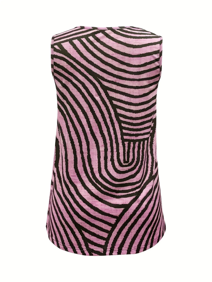 Sleeveless Zebra Print Button-Up Tank Top