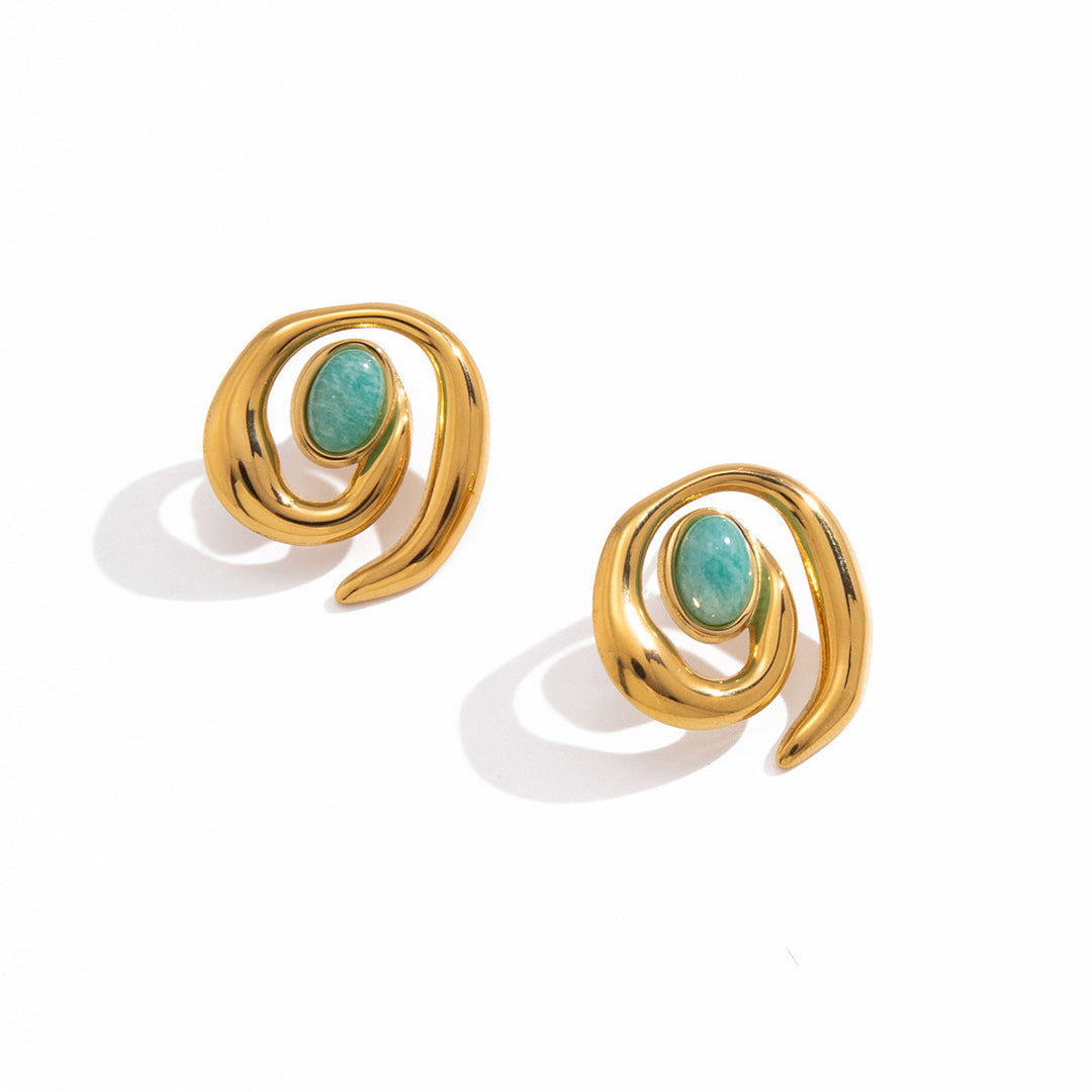 18k Gold Titanium Steel Stud Earrings Niche And Sophisticated Labradorite Ear Jewelry