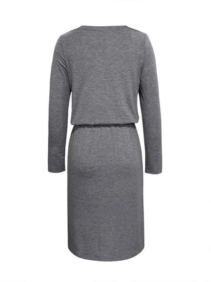 Long Sleeve Drawstring Midi Dress