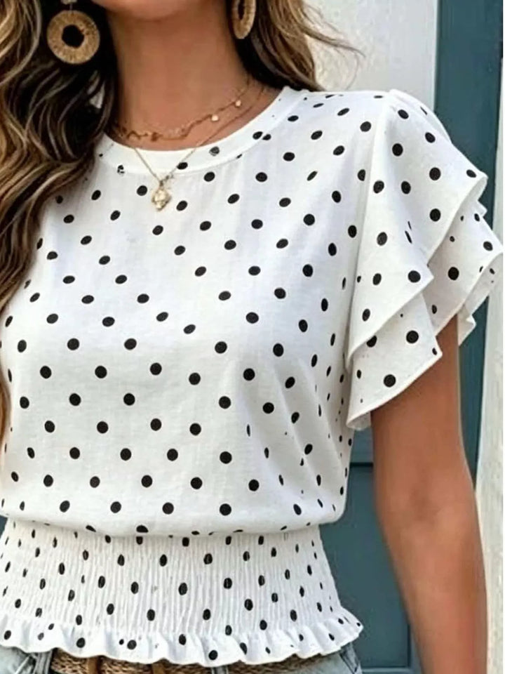 Polka Dot Ruffle Sleeve Blouse