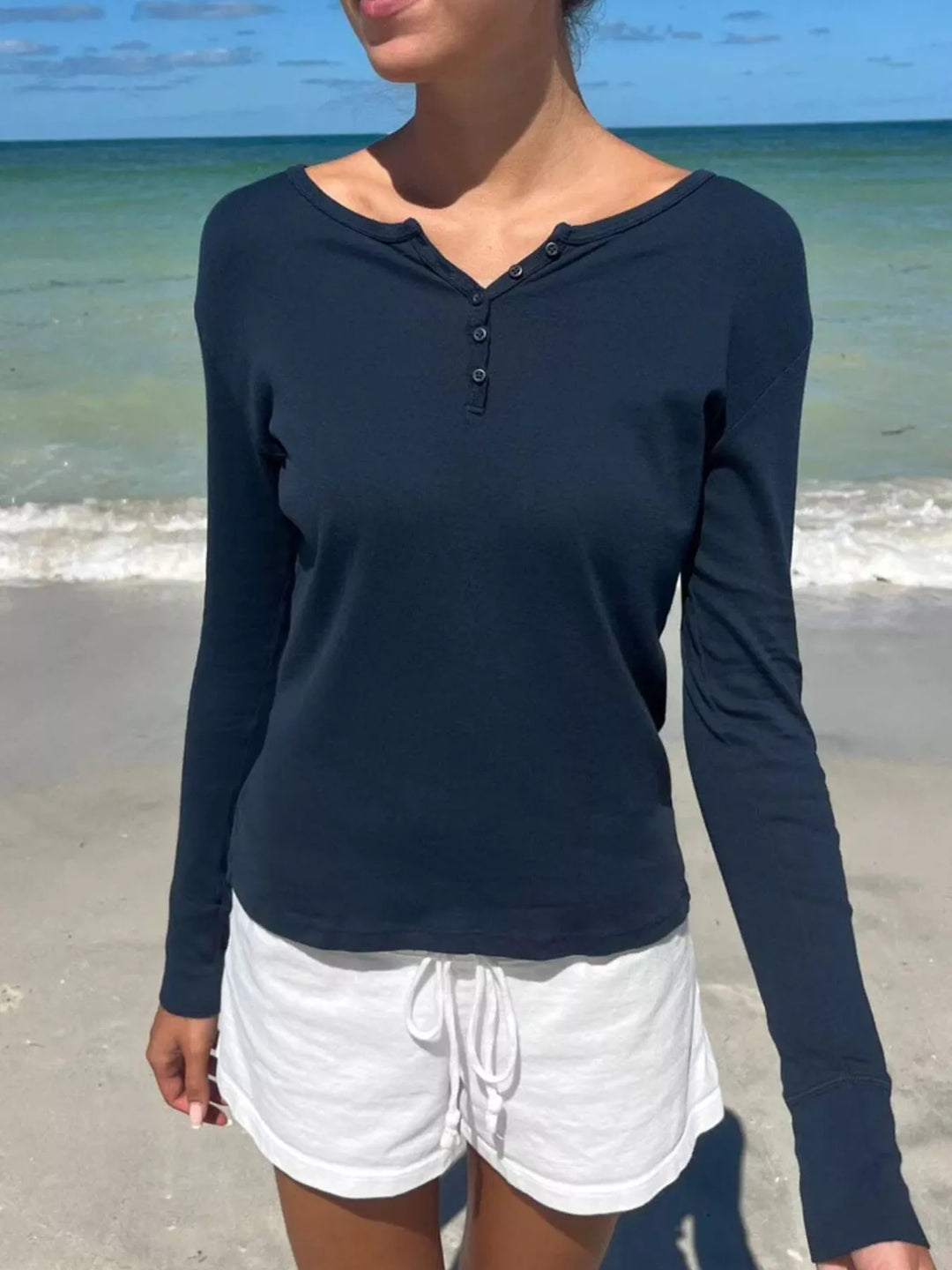 Striped Long Sleeve Henley T-Shirt