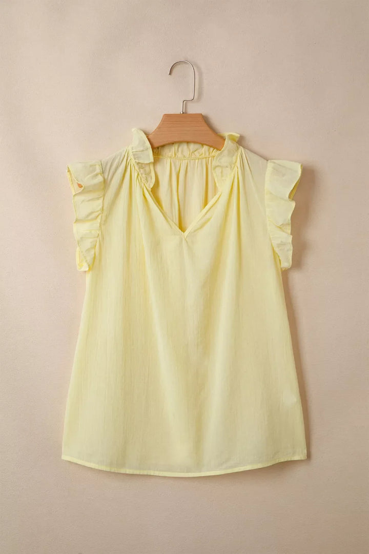 V Neck Ruffle Trim Sleeveless Shift Top