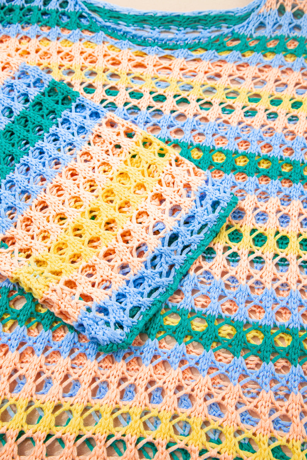 Beau Blue Multi Stripe Open Knit Sweater Beach Cover Up