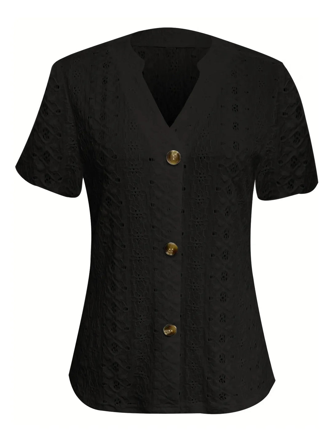 Openwork Notched Short Sleeve Top