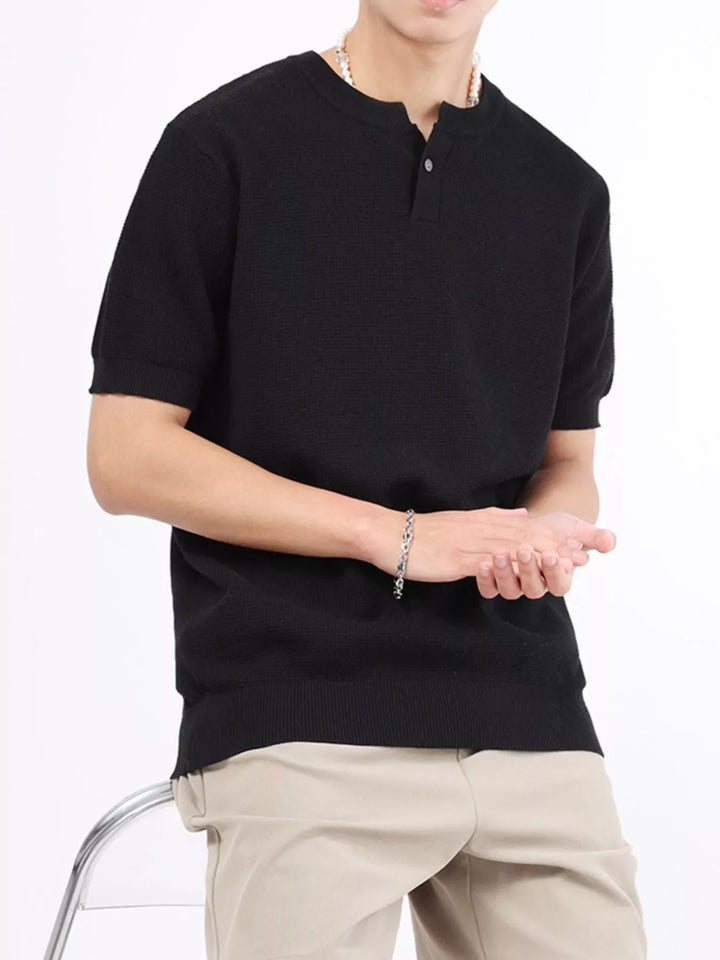 Men's Plus Size Casual Knitted Henley T-Shirt