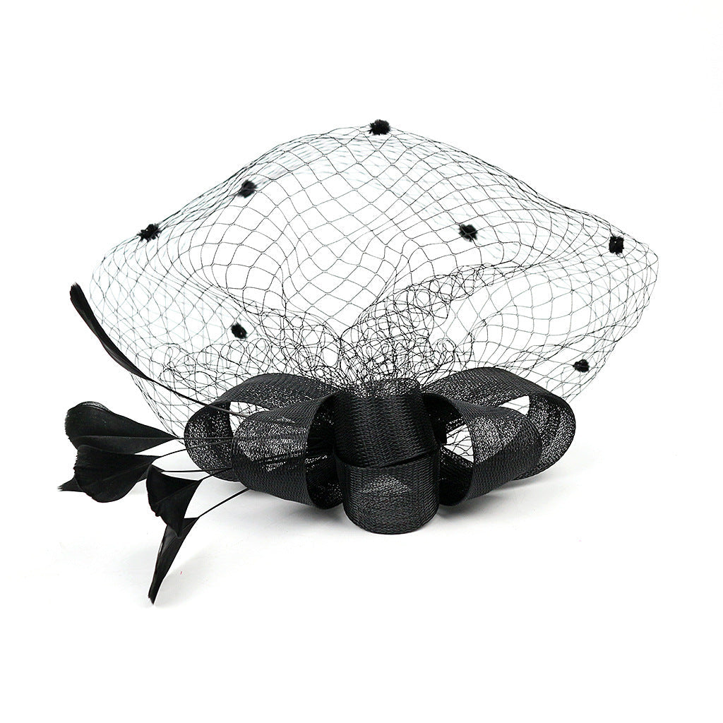 Bride Veil Hair Bow Top Hat Headdress Flower Cover Face Mesh Head