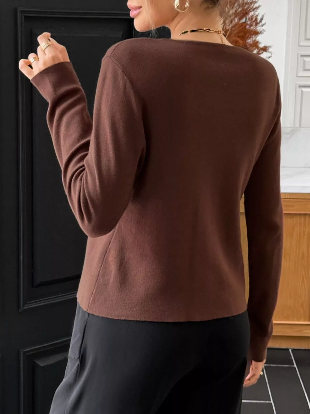 Button-Up Long Sleeve Knit Cardigan