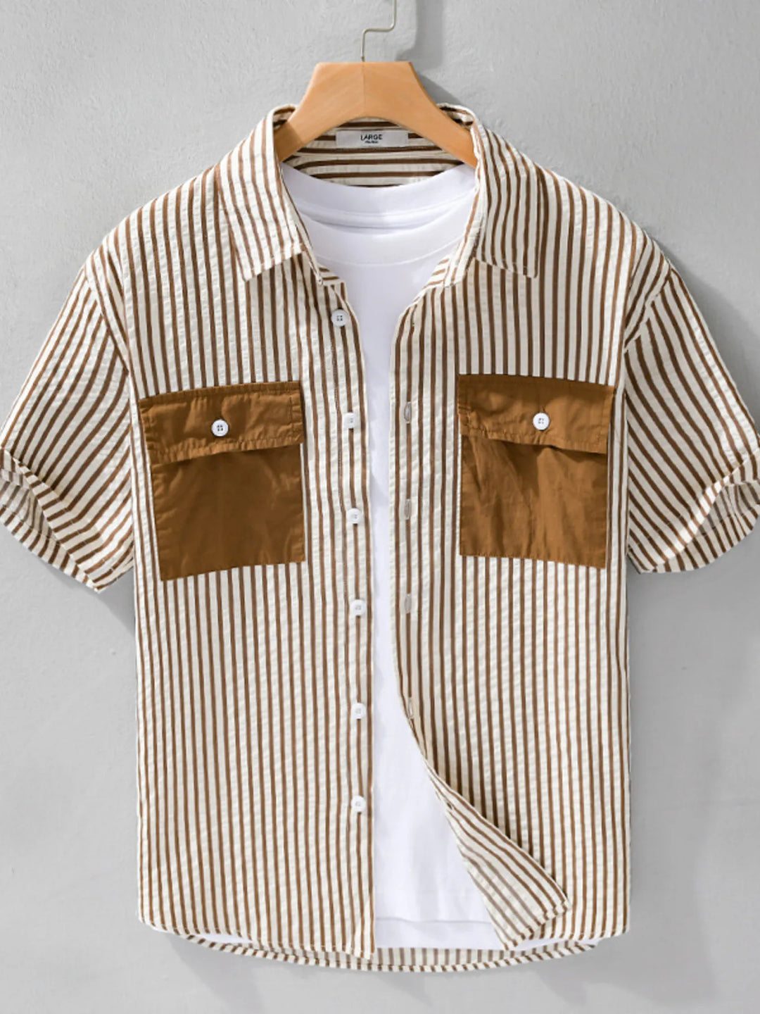 Men's Plus Size Striped Button Up Short Sleeve Shirt