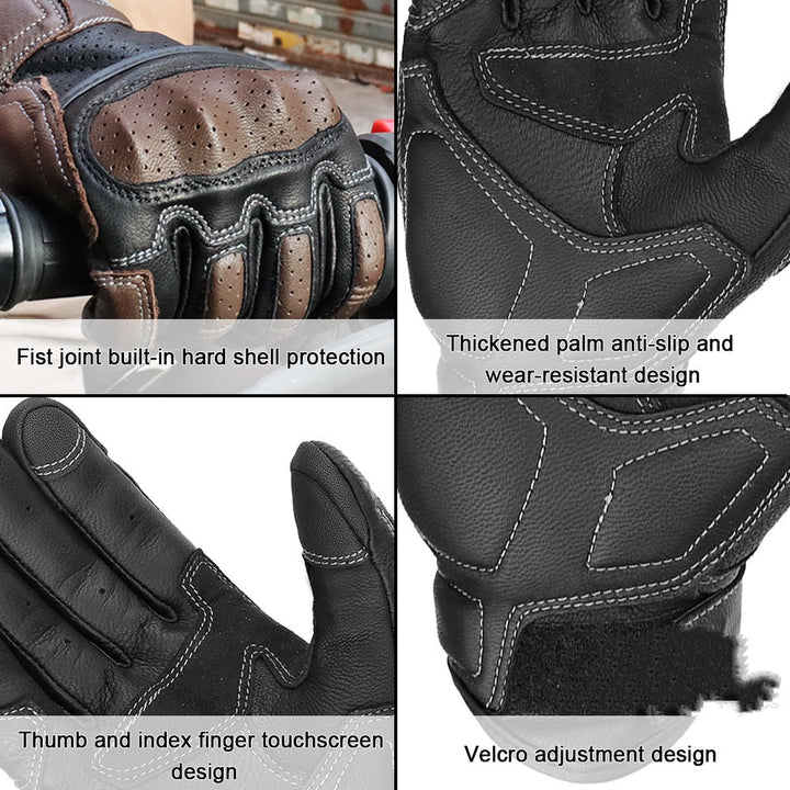 Breathable Touch Screen Motorcycle Riding Leather Gloves Men's Drop-resistant