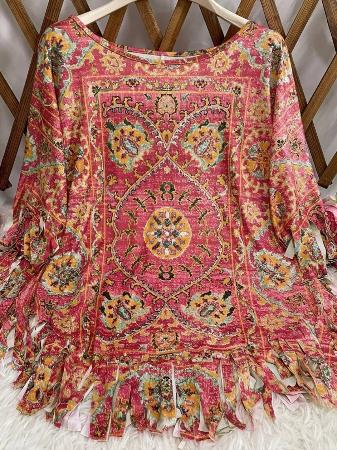 Plus Size Fringe Round Neck Cover Up